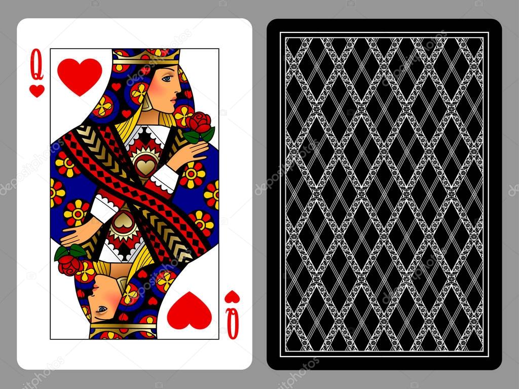 Queen of Hearts playing card and the backside background