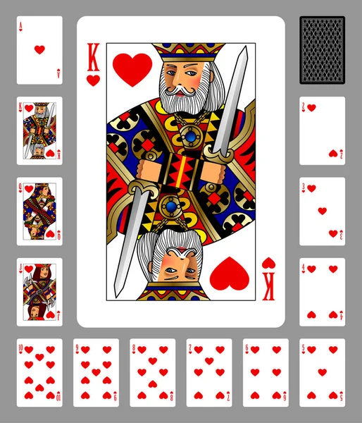 Jouer aux cartes de Coeurs costume et retour sur fond vert — Image vectorielle