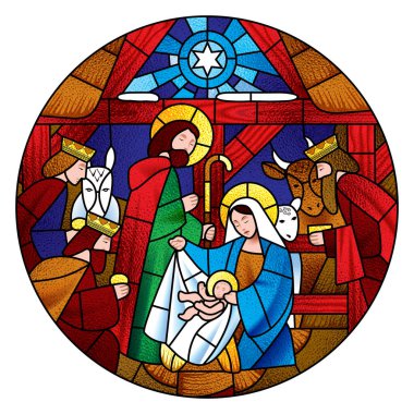 Noel ve Magi sahne hayranlığı ile daire şekli 