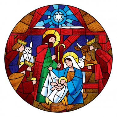 Circle shape with the Christmas and Adoration of the Magi scene  clipart