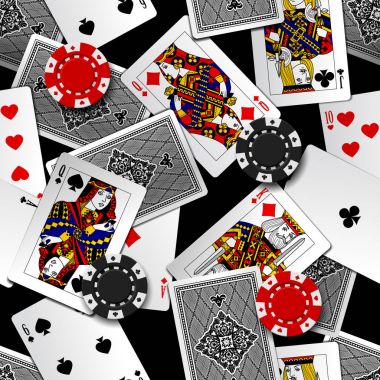 İskambil ve casino chips Dikişsiz desen arka plan