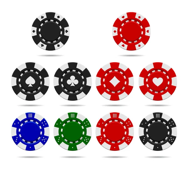 Fichas de poker conjunto isolado no fundo branco —  Vetores de Stock