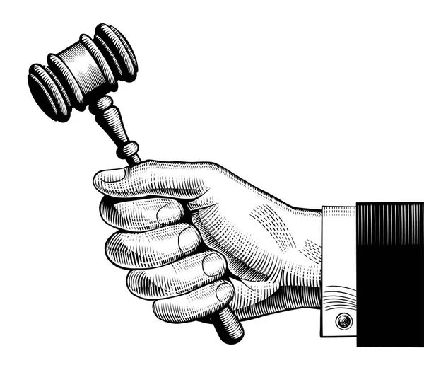 Hand holding judges gavel — Stock Vector