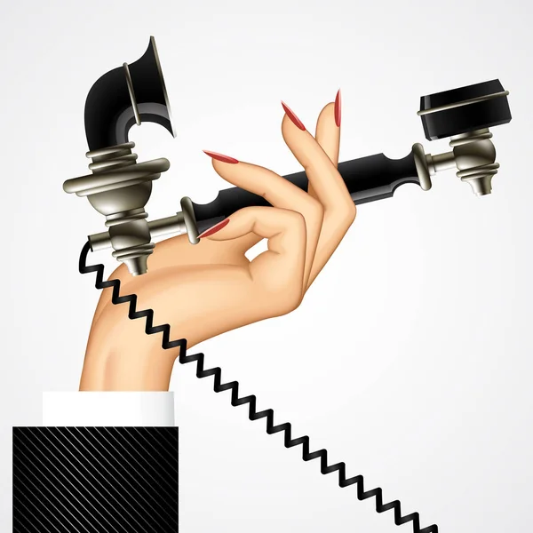 Kadın eli retro siyah telefon ile — Stok Vektör