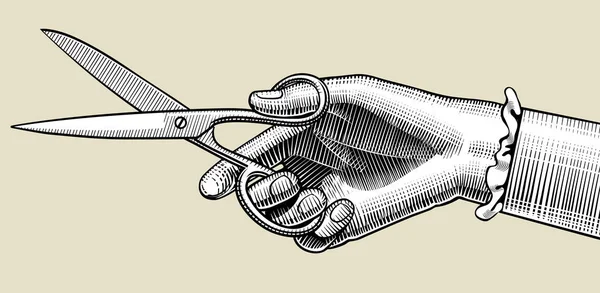 Woman's hand with scissors — Stock Vector