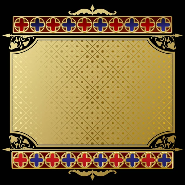 Etiqueta retro y pancarta con adorno de oro en negro — Vector de stock