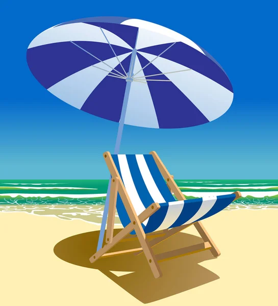 Beach chair and umbrella near the sea — Stock Vector
