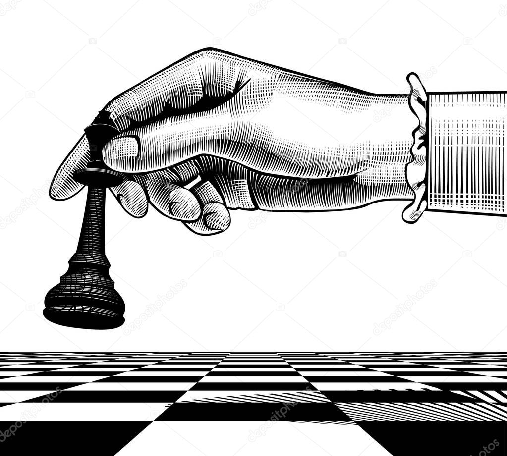 Woman's hand with a black king chess piece