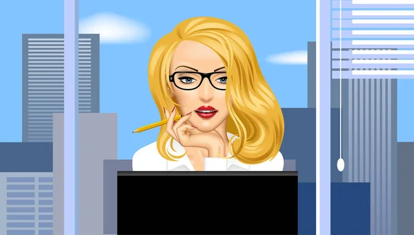Femme d'affaires blonde en lunettes — Image vectorielle