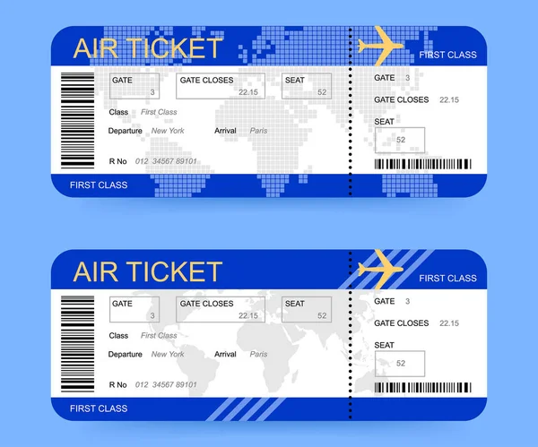Pass d'imbarco o biglietti aerei su sfondo blu — Vettoriale Stock