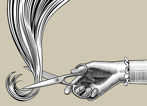 Femme coupe les cheveux à la main avec des ciseaux — Image vectorielle