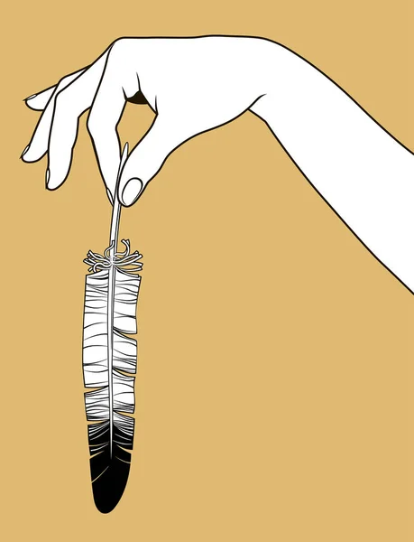 Kadının el hurma parmak bir kalem ile kontur — Stok Vektör