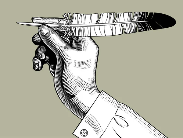 Χέρι με πένα φτερό — Διανυσματικό Αρχείο