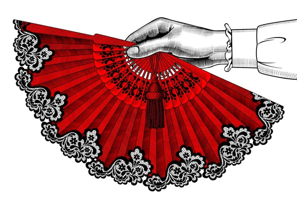 Main féminine avec ventilateur ouvert rouge — Image vectorielle