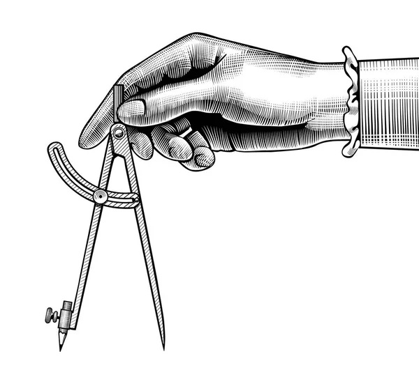 Mano de mujer con brújula para dibujar — Vector de stock
