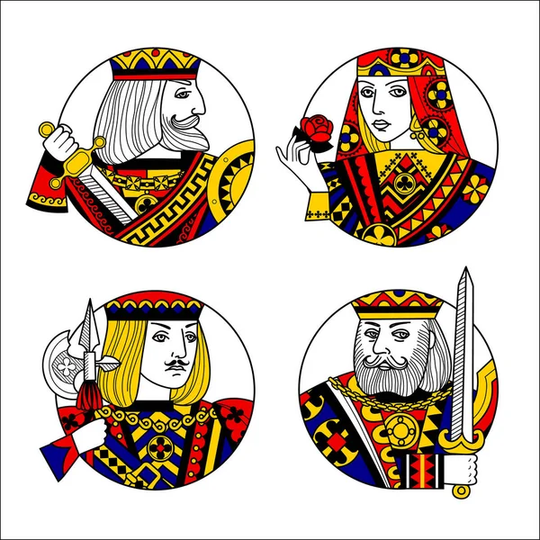 Round shapes with faces of playing cards characters — Stock Vector