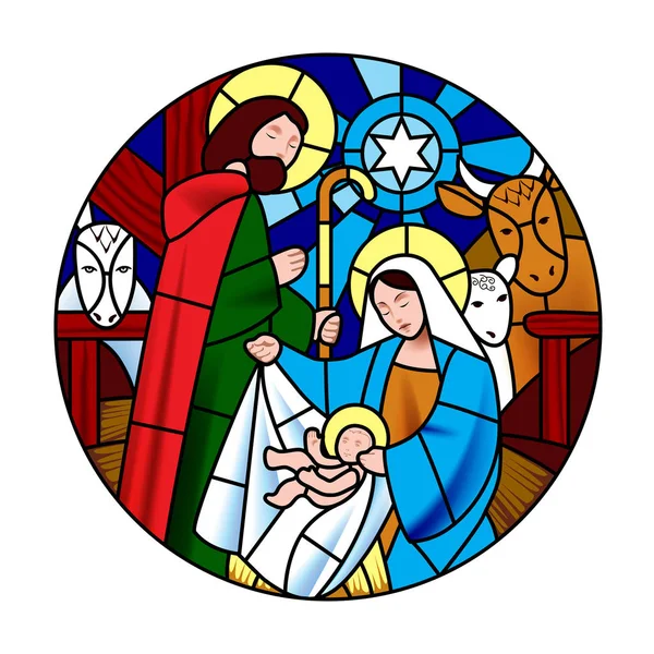 Forme de cercle avec la naissance de Jésus-Christ — Image vectorielle