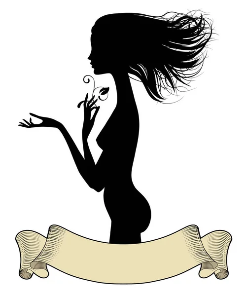 Silhouette nera di bella ragazza nuda in piedi — Vettoriale Stock