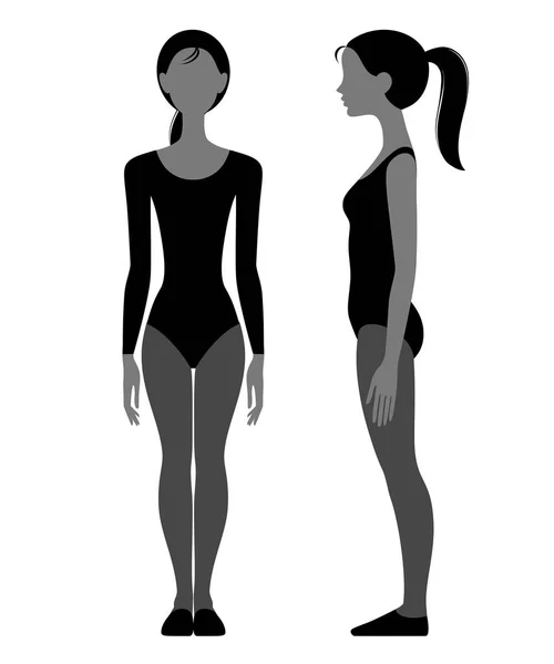 Perfil de silueta y cara completa de pie chica delgada en fitnes — Vector de stock