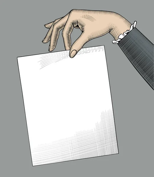 Hand of woman holding a paper sheet — Stock Vector