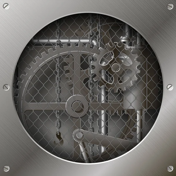 Roues métalliques dans le trou rond coupé — Image vectorielle