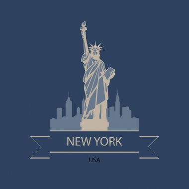 Başlık sayfası veya New York ve ABD logo Anıtı ve cityscape siluet ile seyahat.