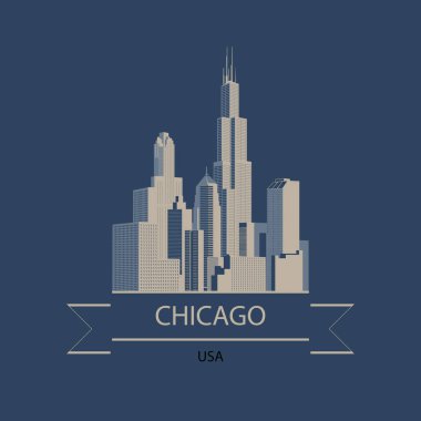 Başlık sayfası veya Chicago ve ABD logosu ile modern binalar siluet seyahat