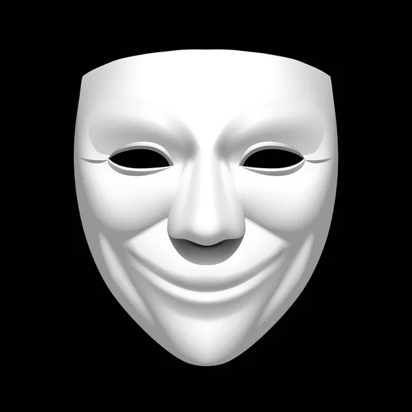 Λευκή θεατρική χαμογελώντας μάσκα που απομονώνονται σε μαύρο — Διανυσματικό Αρχείο