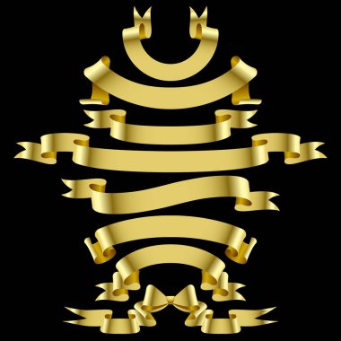 Set of gold ribbons icolated on black clipart