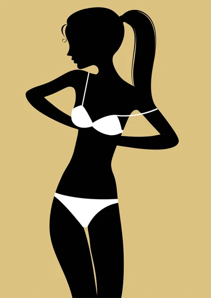 Schwarze Silhouette eines feinen Mädchens in Unterwäsche stehend und Knopfleiste — Stockvektor