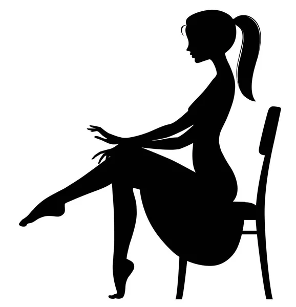 Silhueta preta de menina fina no vestido sentado meia-cara no c —  Vetores de Stock