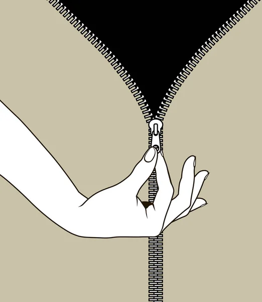 Konturen av kvinnas hand uppackade med nypa fingrarna glida fa — Stock vektor
