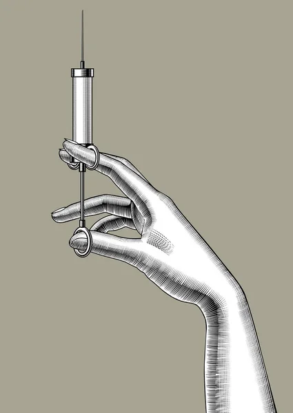 Женская рука с ретро-шприцем — стоковый вектор