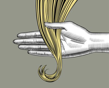 Female hand holding blonde loose hair in the palm clipart