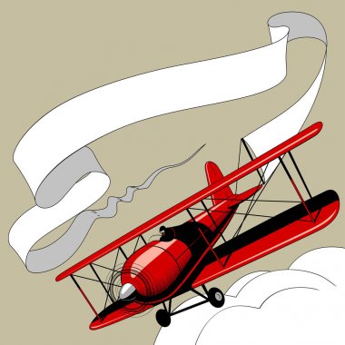 Retro kırmızı uçak gökyüzünde şerit afiş