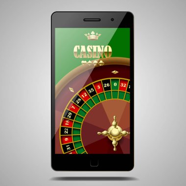 Casino rulet tekerleği ile beyaz izole Modern telefon