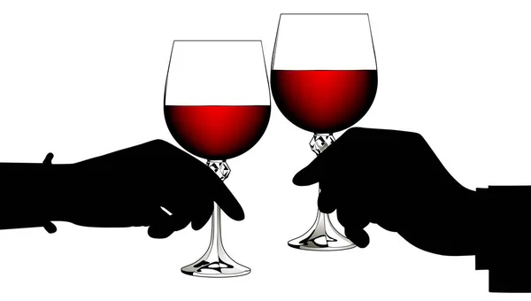 Silhouettes noires des mains de l'homme et de la femme serrent des verres avec — Image vectorielle