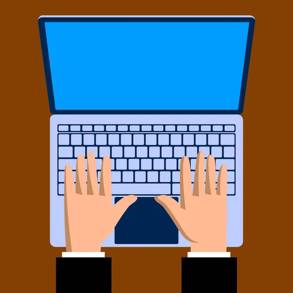 Hands with a laptop computer notebook in flat style — Stock Vector