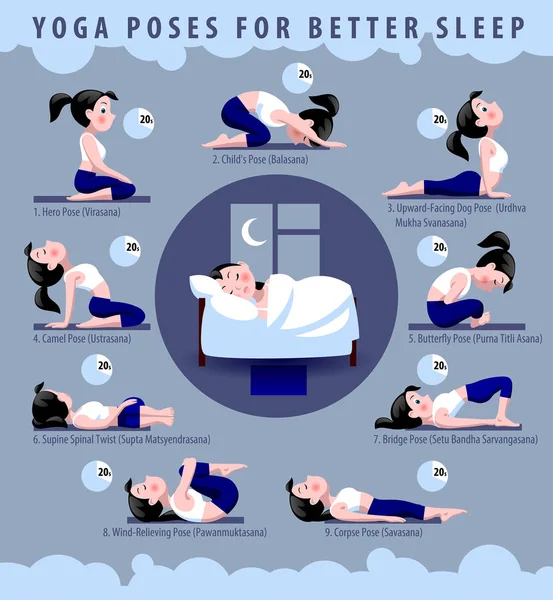 Daha iyi uyku için Yoga poses — Stok Vektör
