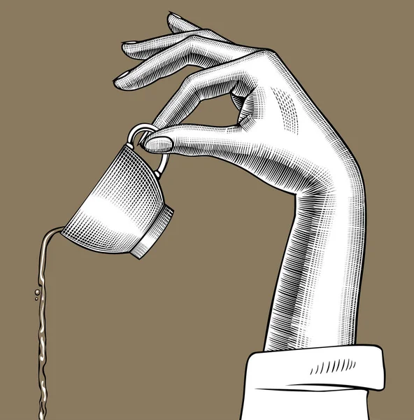 女性の手はカップからコーヒーを注ぐ — ストックベクタ
