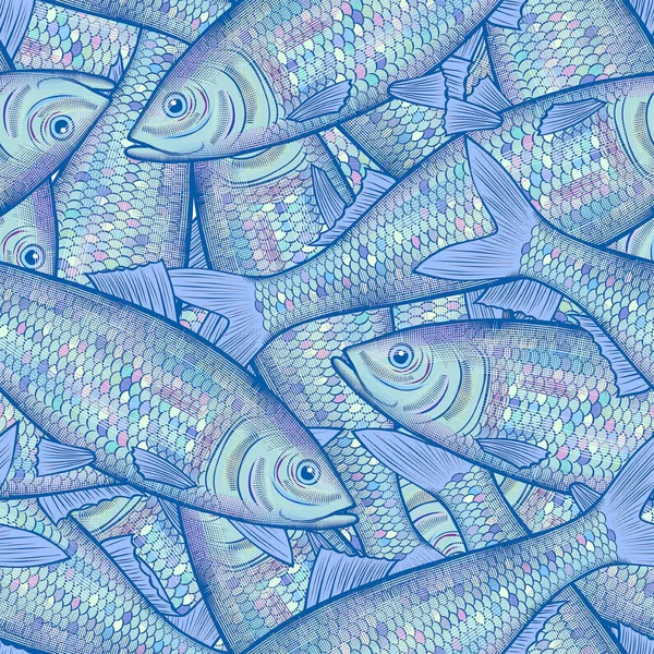 Många strömming fisk sömlös mönster bakgrund — Stock vektor