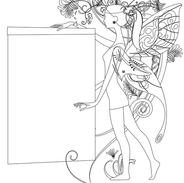 Chica de hadas con alas y pancarta — Vector de stock