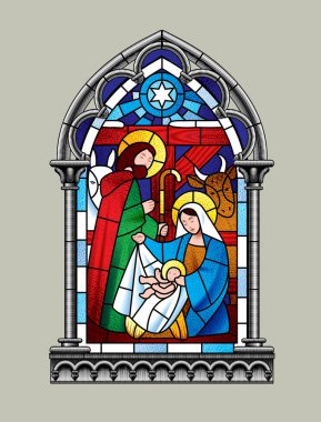 Lekeli cam pencere Noel sahnesi