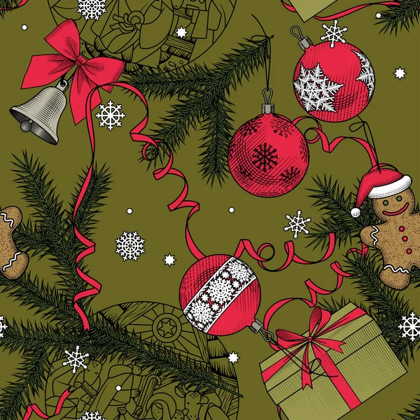 Noël et Nouvel An fond de motif sans couture — Image vectorielle