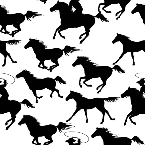 Ročník bezešvé pozadí s divokými koňmi. — Stockový vektor