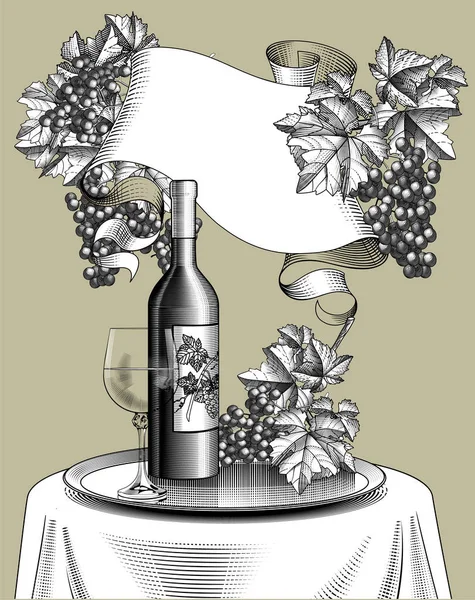 Bannière ruban avec bouquet de raisins — Image vectorielle