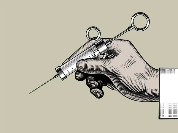 Main avec une seringue rétro . — Image vectorielle