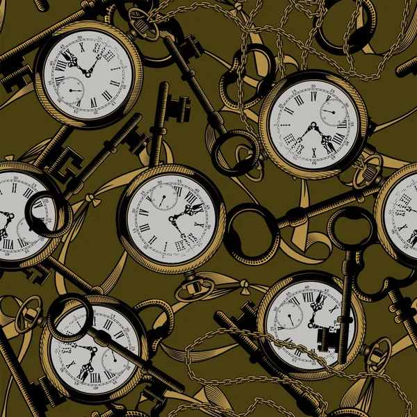 Вінтажна Колекція Безшовного Візерунка Старим Годинником Векторні Ілюстрації Шпалер Текстильного — стоковий вектор