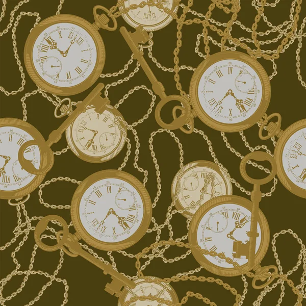 古い時計とシームレスパターンのヴィンテージコレクション テキスタイル印刷 包装紙のためのベクトルイラスト — ストックベクタ