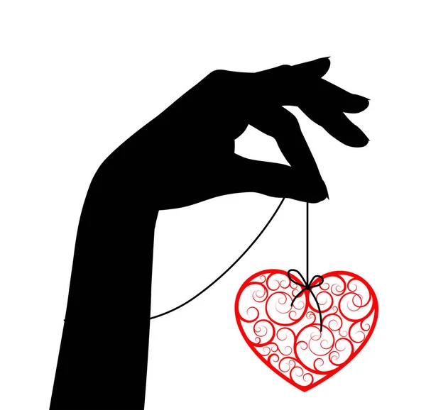 Θηλυκά Χέρια Στην Παλάμη Κόκκινη Καρδιά Ρετρό Στυλ Valentine Σχεδιασμό — Διανυσματικό Αρχείο